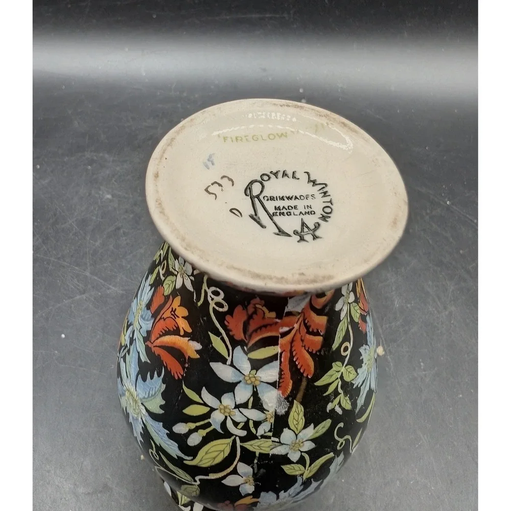 Royal Winton Grimwades Fireglow Chintz Vase Black Floral Made in England Vintage
